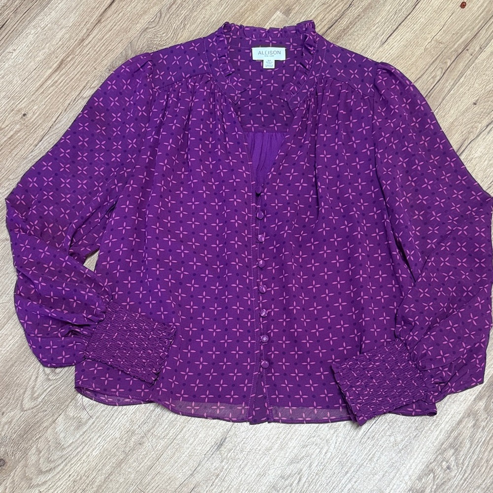 Allison New York Purple and Pink Print Blouse Size S Excellent Condition